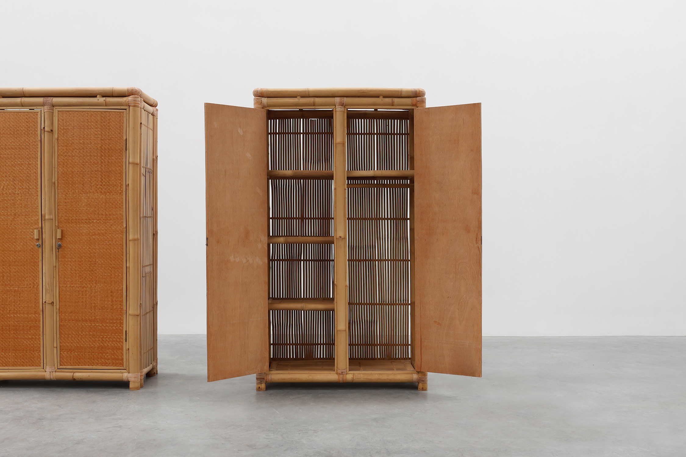 Pair of bamboo and rattan wardrobes, Italy ca. 1960thumbnail